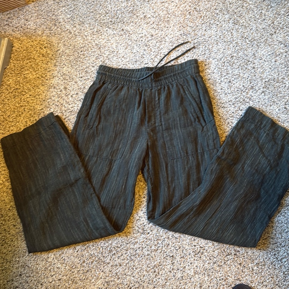 Athleta dark green linen Drawstring Pants